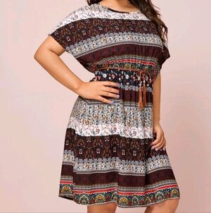 Bohemian Multitonal Patterned Stripes Rayon Dress